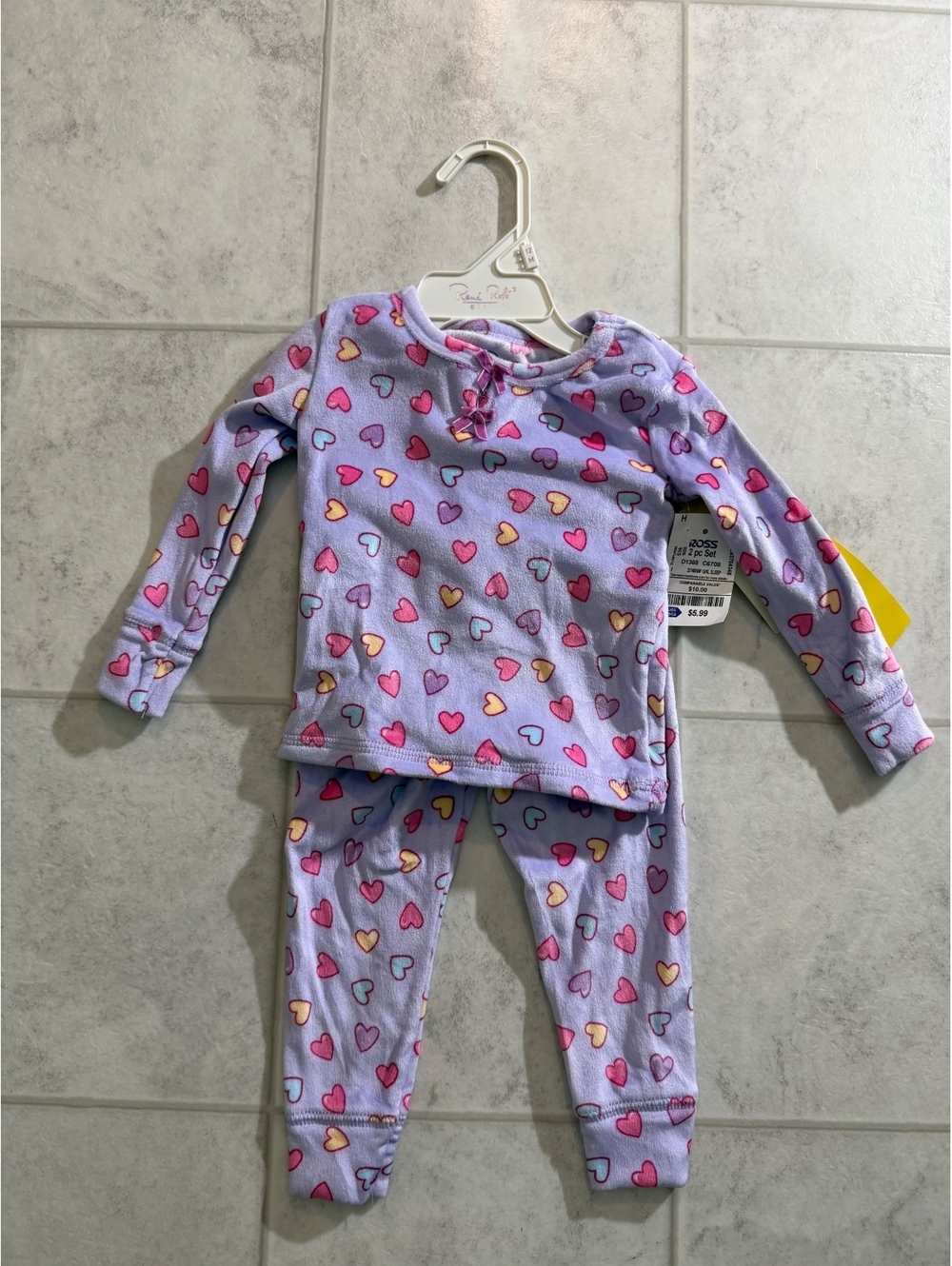 René Rofé Girls 12M Purple Heart Print Long Sleeve Pajama Set